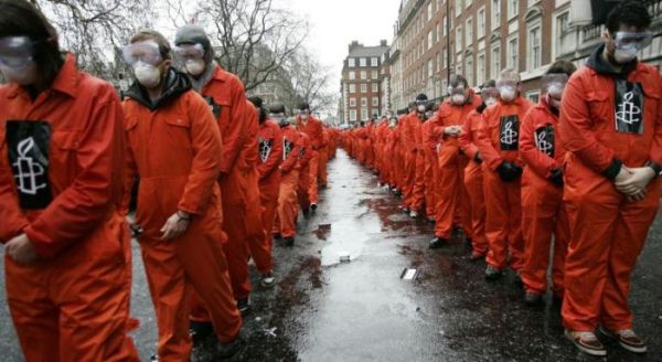 US Embassy in London in a protest calling for the closure of Guantanamo Bay