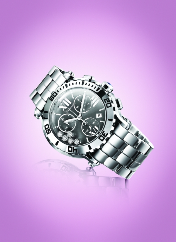 Спортивный хронограф с бриллиантами Chopard Happy Sport Chrono Steel